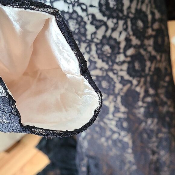 Black Lace Formal Gown Grad Bridesmaid Low Back with Train - Picture 14 of 15